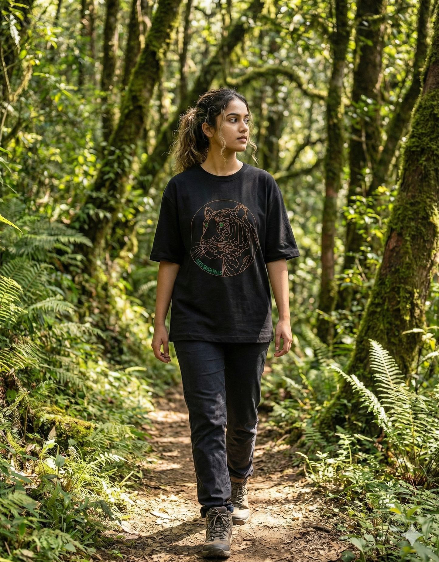 Tiger Safari" Line Art Oversized TShirt